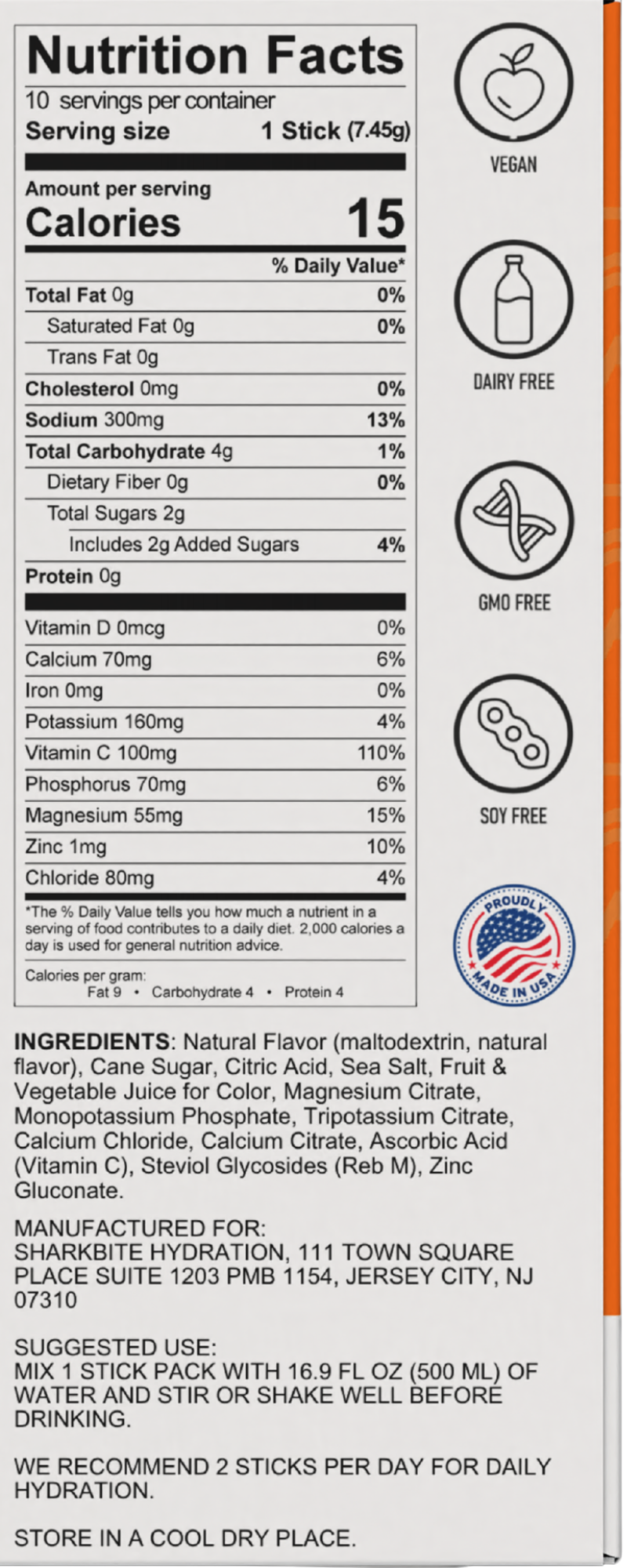 10-Stick Bite Box Orange nutrition and ingredients