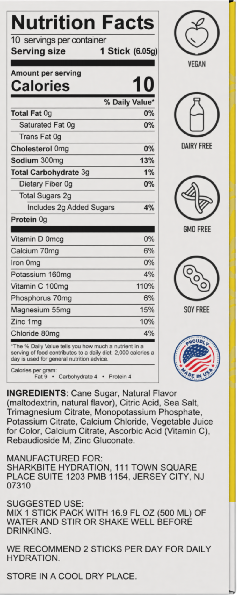 10-Stick Bite Box Pina Colada nutrition and ingredients